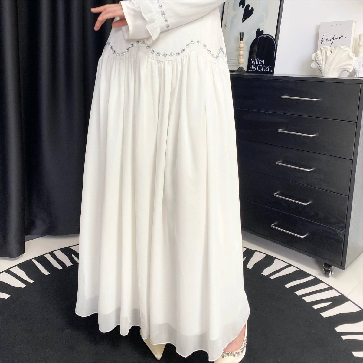 Crystal Waist Chain Dress with Ruffle Cuffs(MS306) - A-1 Thread Vault