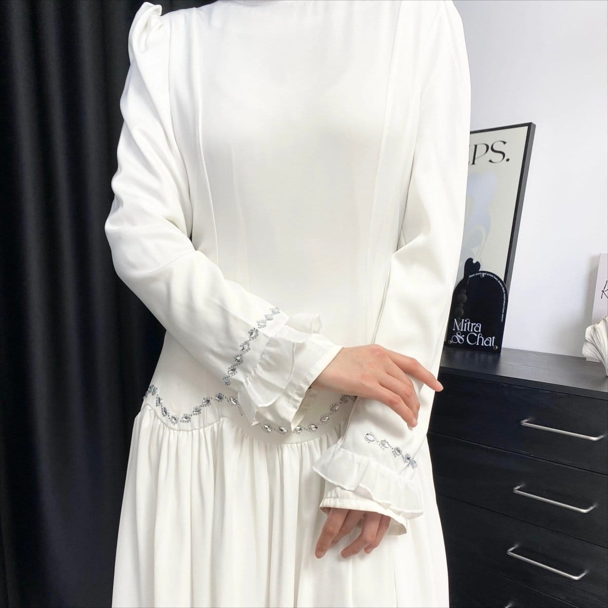Crystal Waist Chain Dress with Ruffle Cuffs(MS306) - A-1 Thread Vault