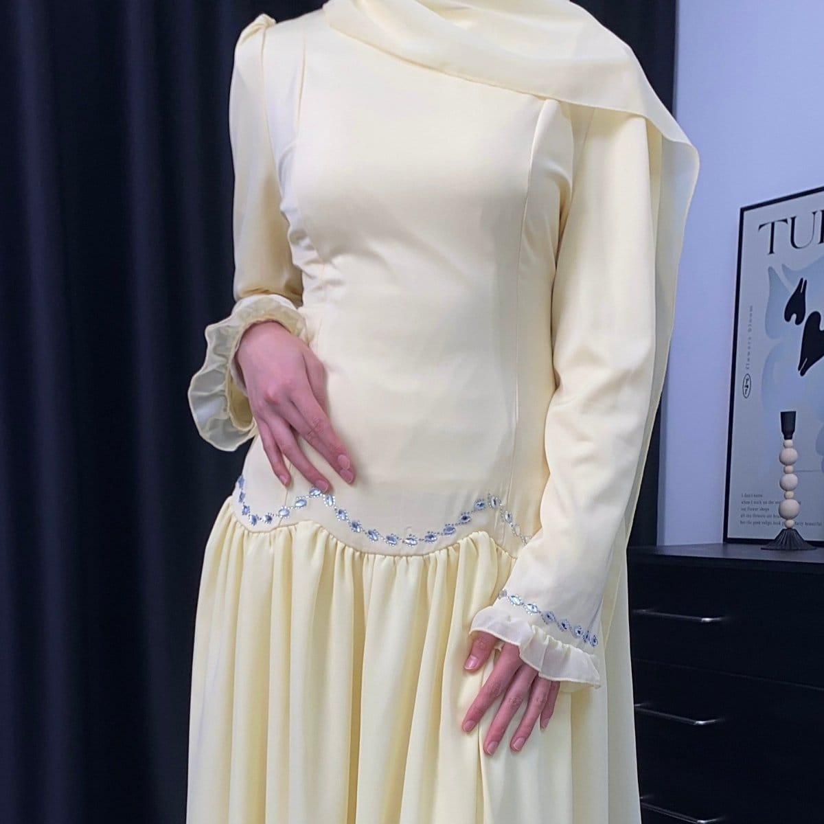 Crystal Waist Chain Dress with Ruffle Cuffs(MS306) - A-1 Thread Vault