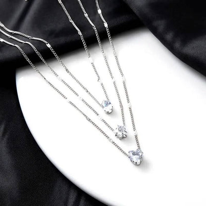 Crystal Zirconia Heart Star Charm Layered Pendant Necklace - A-1 Thread Vault