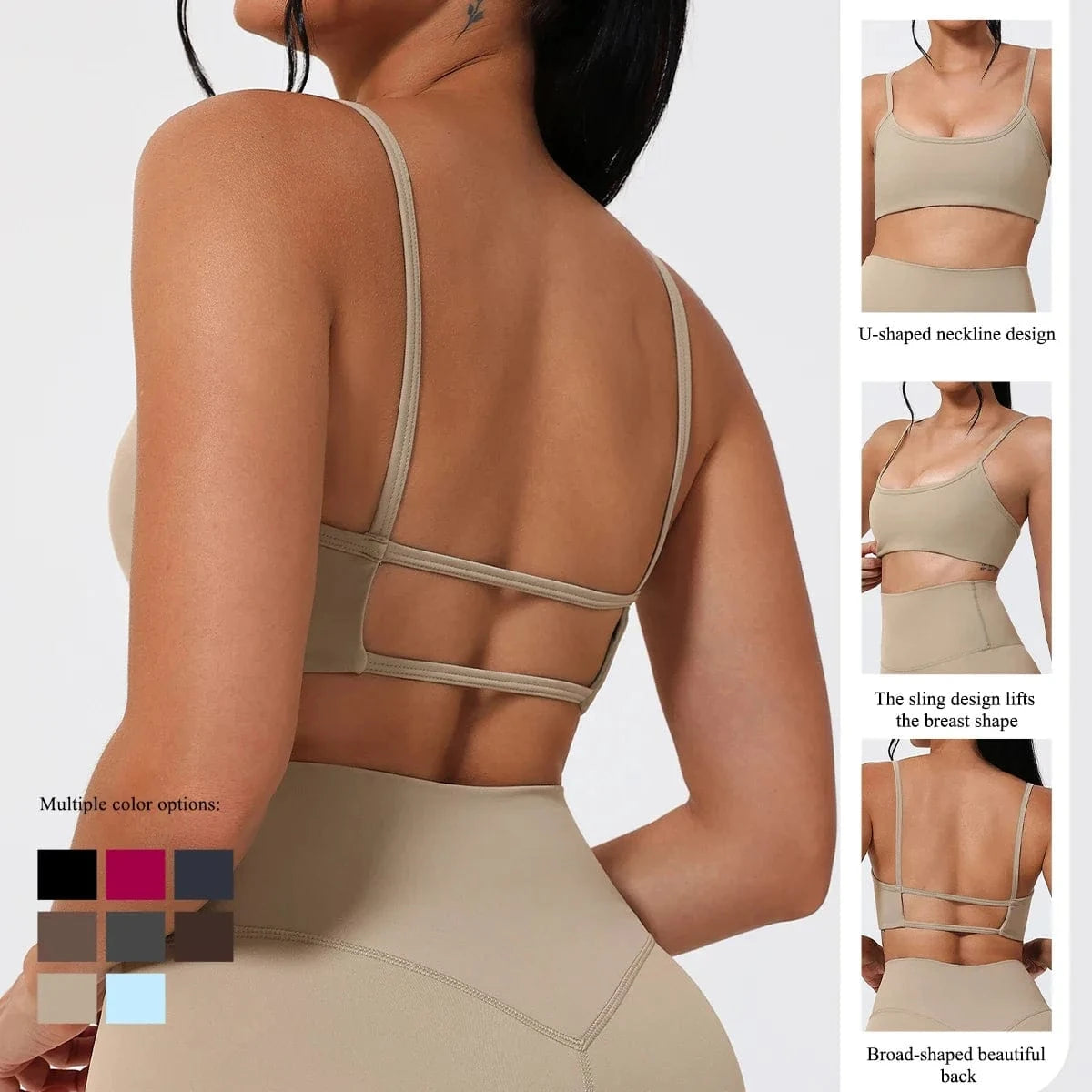Ctenkevet Backless Sports Bra for Women Sexy Supportive Fitness Yoga Top Gym Running Bra Female Comfortable Sports Top - A-1 Thread Vault