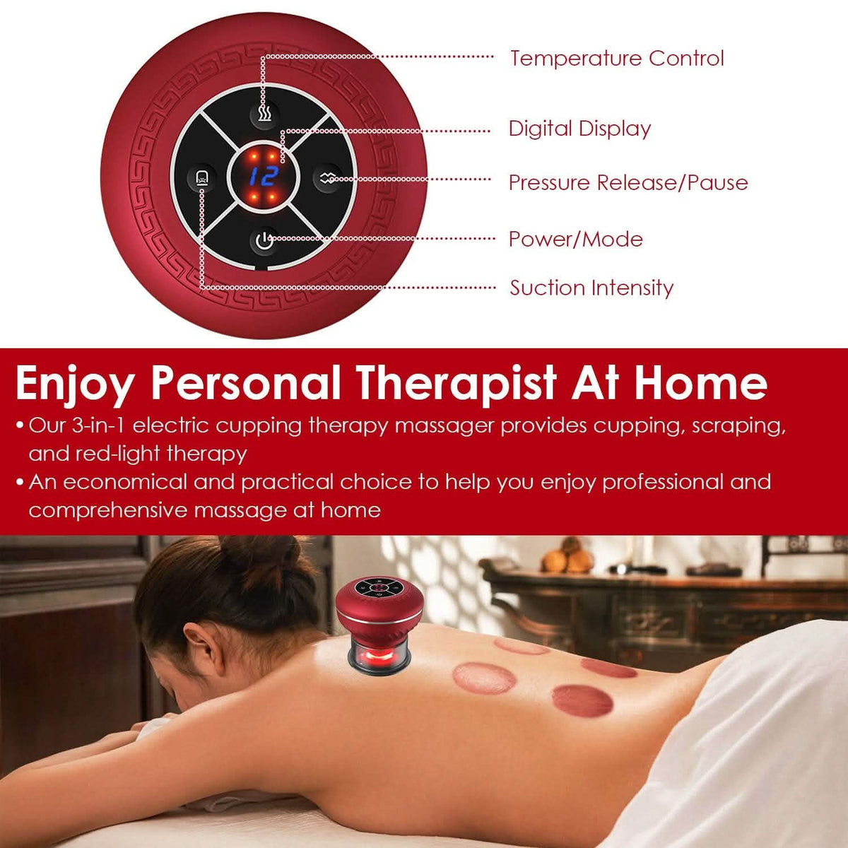 Cuppin Therapy Massager with Red Light Heat Therapy 16 Level Temperature - A-1 Thread Vault
