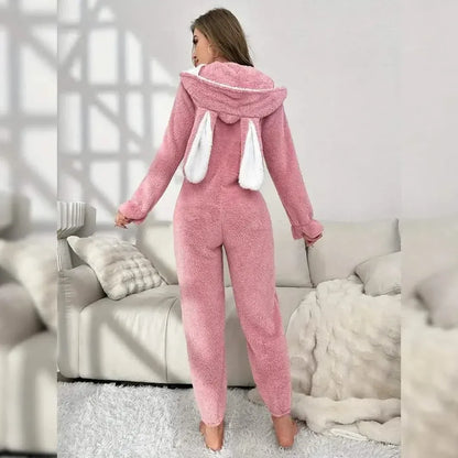 Cute Bunny Fuzzy Hooded Night Jumpsuit - A-1 Thread Vault
