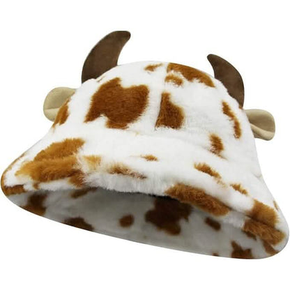 Cute Cow Print Fuzzy Bucket Hat - A-1 Thread Vault