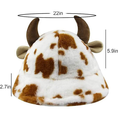 Cute Cow Print Fuzzy Bucket Hat - A-1 Thread Vault