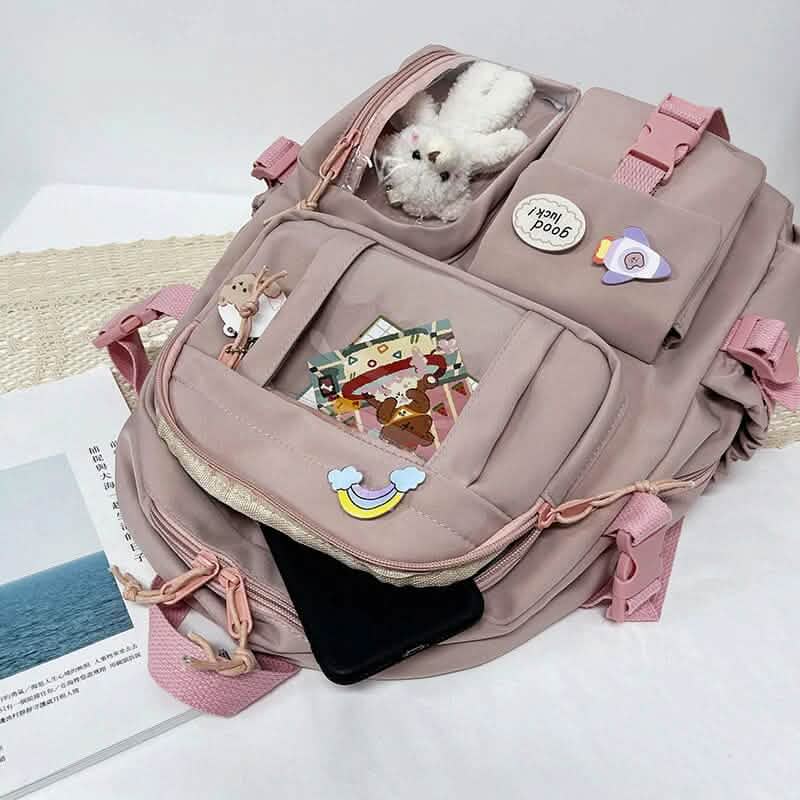 Cute Waterproof Multi-Pocket Women Backpacks with Bear Doll - A-1 Thread Vault