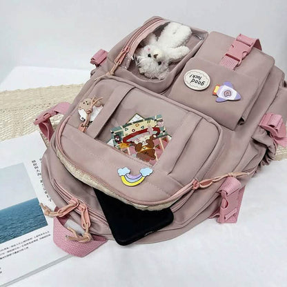 Cute Waterproof Multi-Pocket Women Backpacks with Bear Doll - A-1 Thread Vault