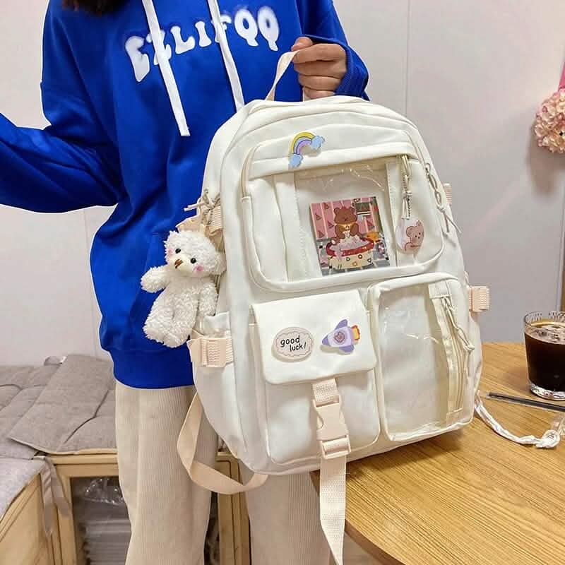 Cute Waterproof Multi-Pocket Women Backpacks with Bear Doll - A-1 Thread Vault