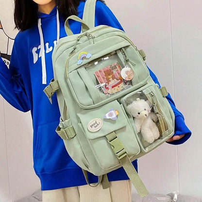 Cute Waterproof Multi-Pocket Women Backpacks with Bear Doll - A-1 Thread Vault