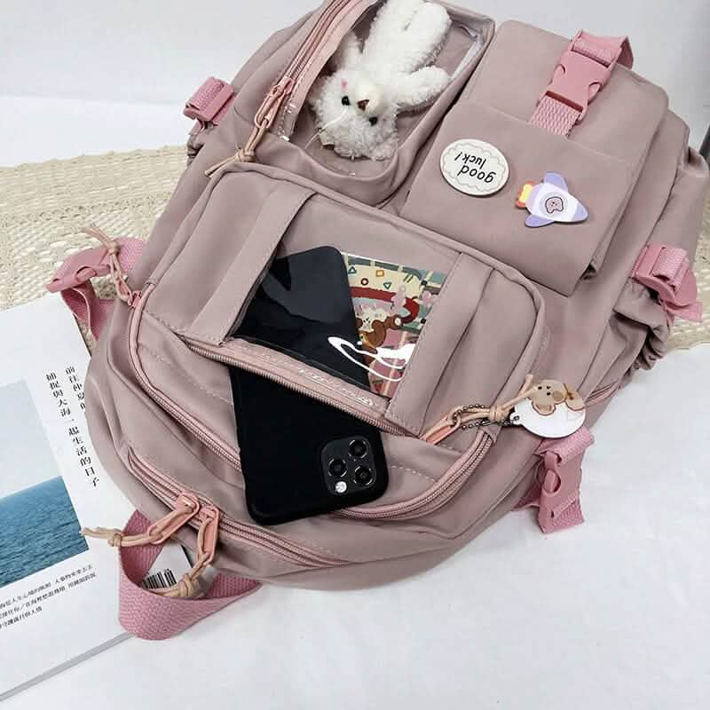 Cute Waterproof Multi-Pocket Women Backpacks with Bear Doll - A-1 Thread Vault