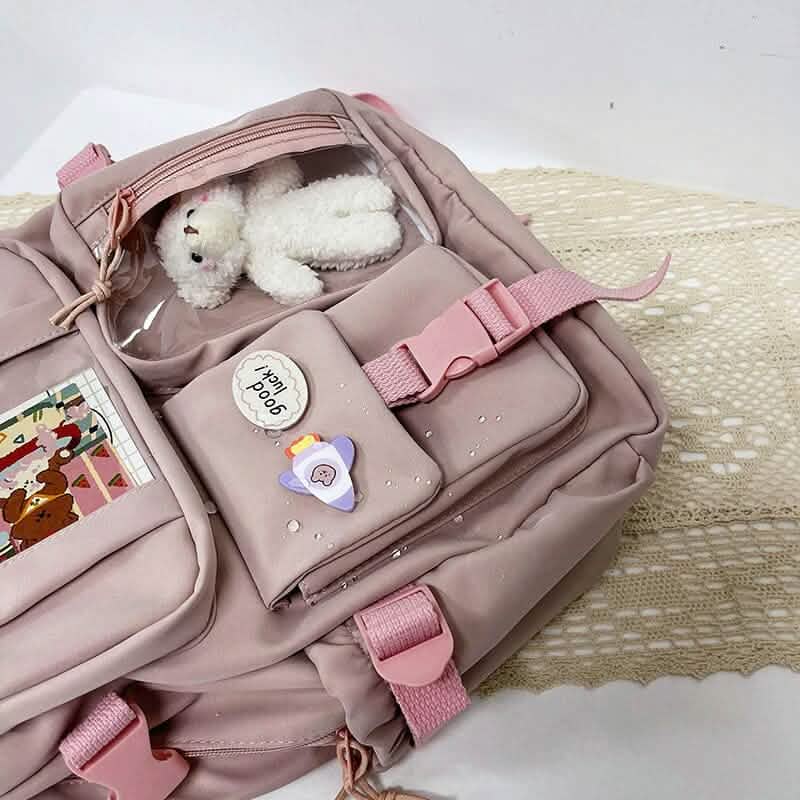 Cute Waterproof Multi-Pocket Women Backpacks with Bear Doll - A-1 Thread Vault