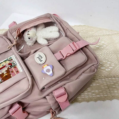 Cute Waterproof Multi-Pocket Women Backpacks with Bear Doll - A-1 Thread Vault
