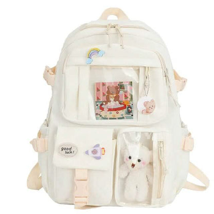 Cute Waterproof Multi-Pocket Women Backpacks with Bear Doll - A-1 Thread Vault