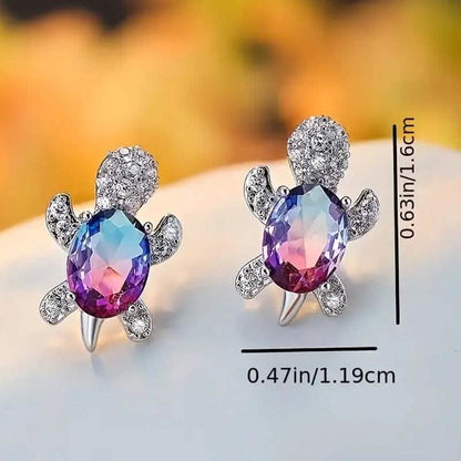 Cute Zirconia Turtle Ear Stud Earrings - A-1 Thread Vault