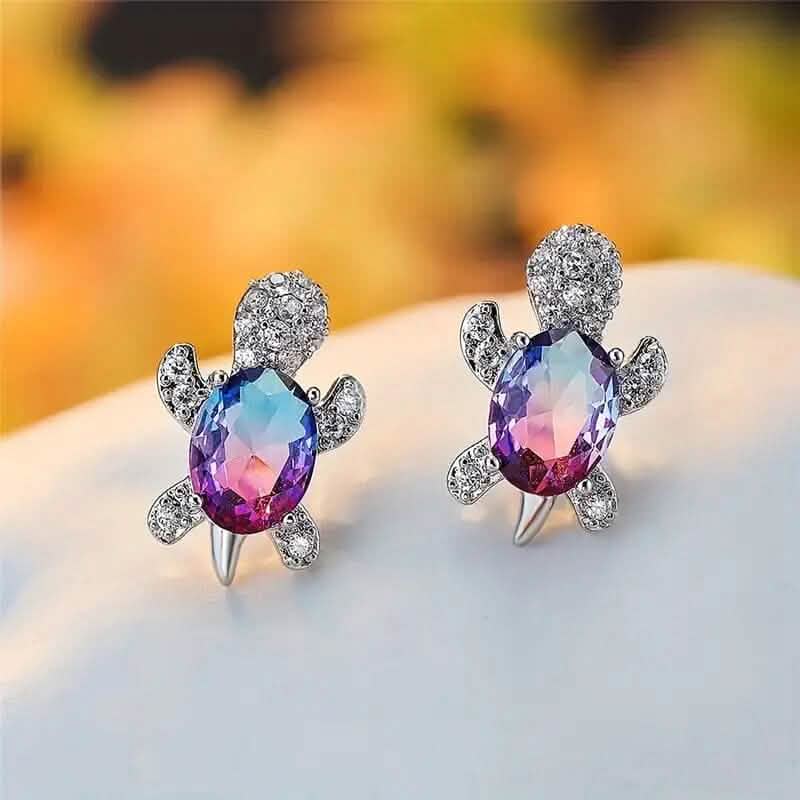 Cute Zirconia Turtle Ear Stud Earrings - A-1 Thread Vault