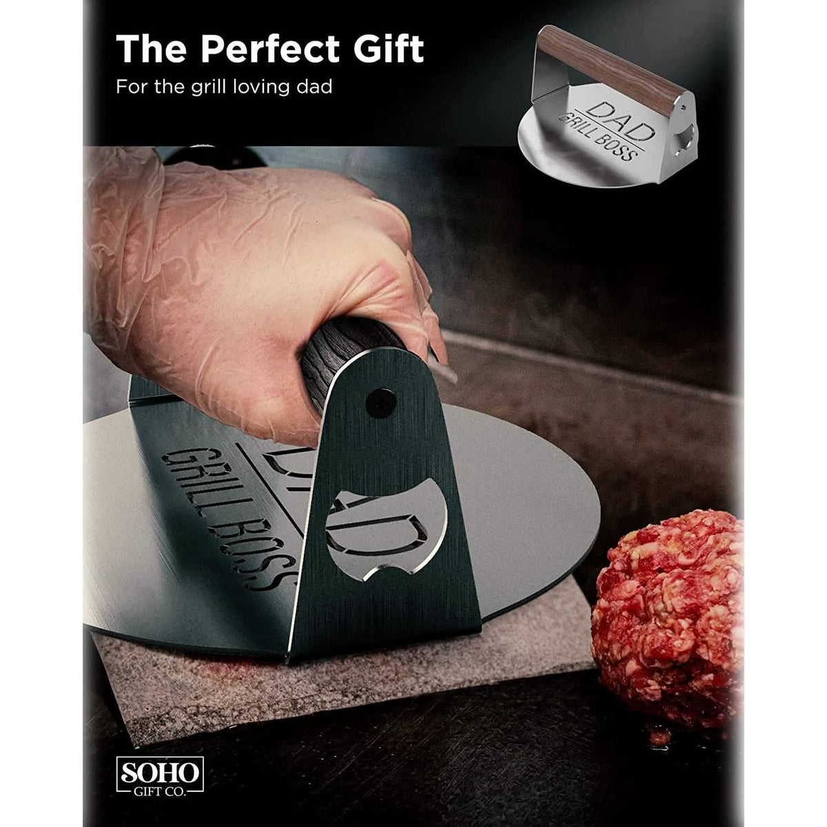 DAD The Grill Boss BBQ Press Grilling Stainless Steel Smash Burger Press - A-1 Thread Vault