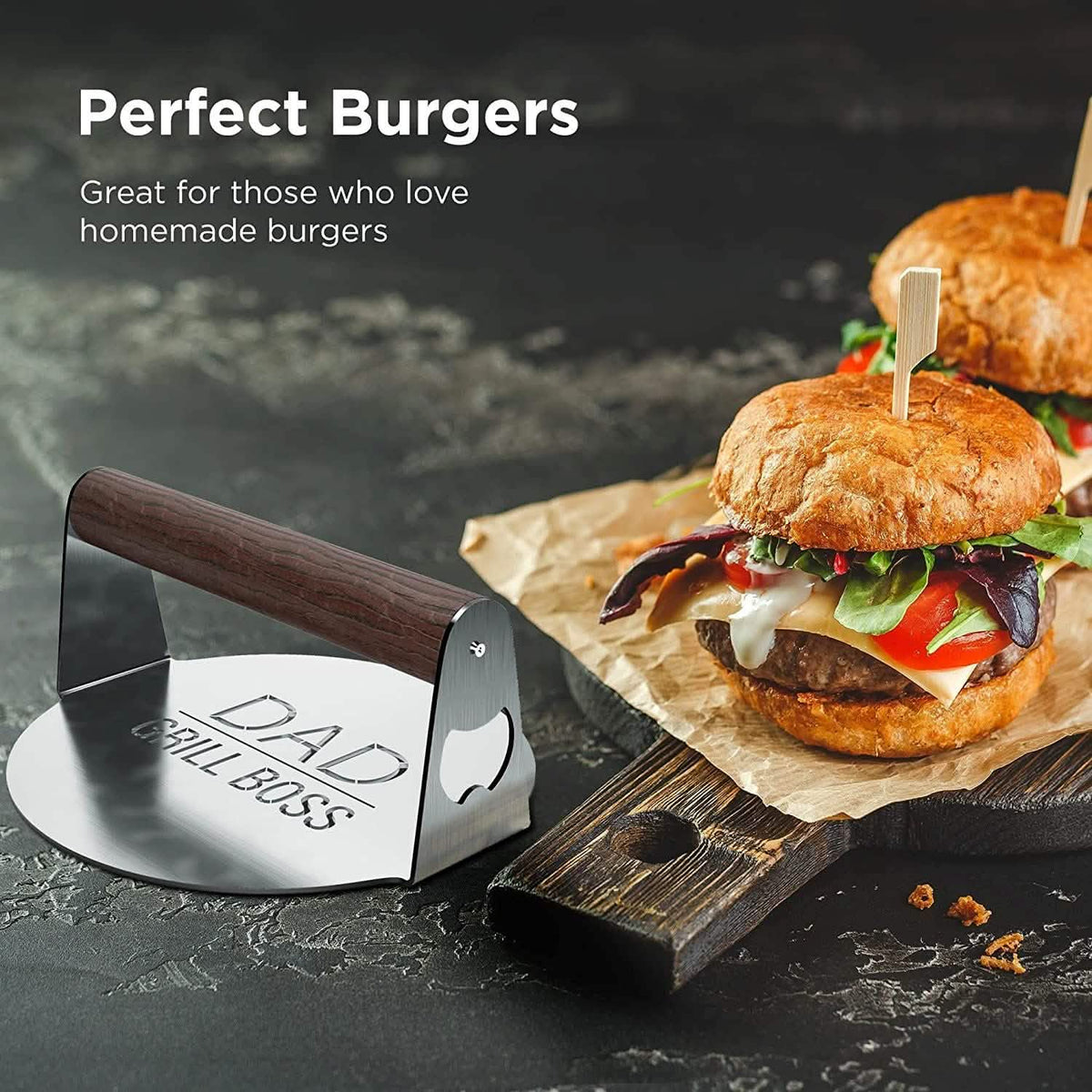 DAD The Grill Boss BBQ Press Grilling Stainless Steel Smash Burger Press - A-1 Thread Vault