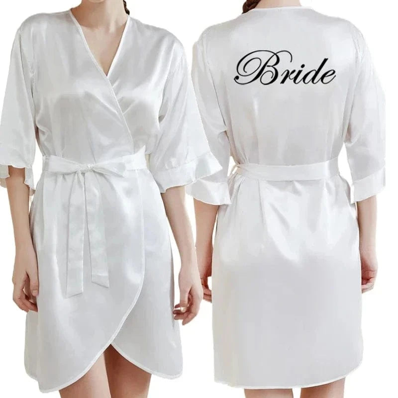 Dark Green Satin Team Bride Bridesmaid Robe Ruffle Wedding Bathrobe Gown Women Dressing Sleepwear Mother Maid of Honor Kimono - A-1 Thread Vault