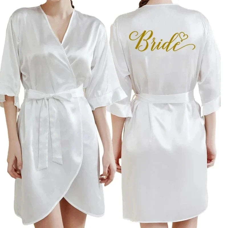 Dark Green Satin Team Bride Bridesmaid Robe Ruffle Wedding Bathrobe Gown Women Dressing Sleepwear Mother Maid of Honor Kimono - A-1 Thread Vault