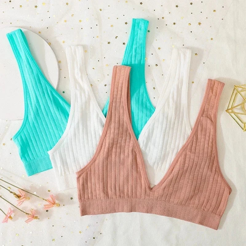 Deep V-neck Push-Up Bras For Women Seamless Bra Sexy Lingerie Rib Wireless Bralette Unlined Sport Crop Top S-XL Female Underwear - A-1 Thread Vault