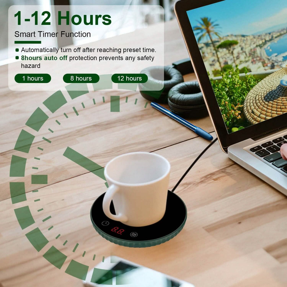 Desktop Electric Cup Warmer Auto Off Over Heating Protection Smart Timer Setting - A-1 Thread Vault