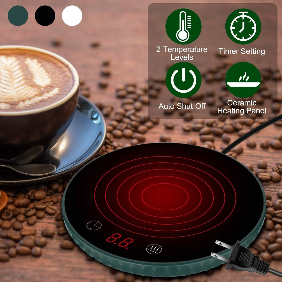 Desktop Electric Cup Warmer Auto Off Over Heating Protection Smart Timer Setting - A-1 Thread Vault