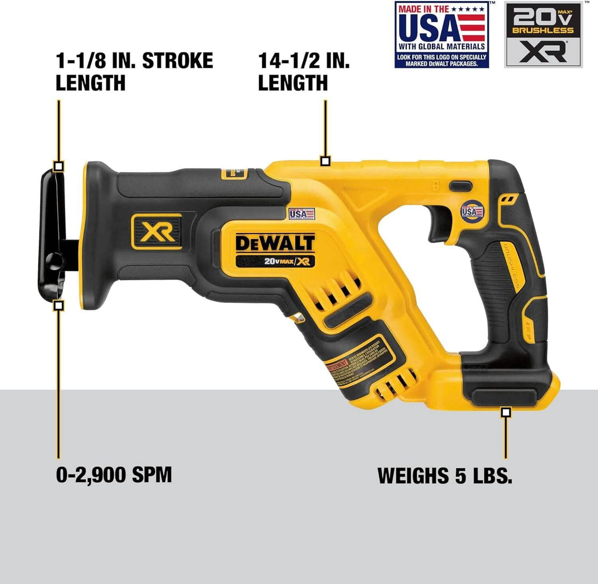 DEWALT 20V MAX* XR Reciprocating Saw, Compact, Tool Only (DCS367B) (Refurbished) - A-1 Thread Vault