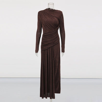 Diagonal Ruched Maxi Dress(MS467) - A-1 Thread Vault