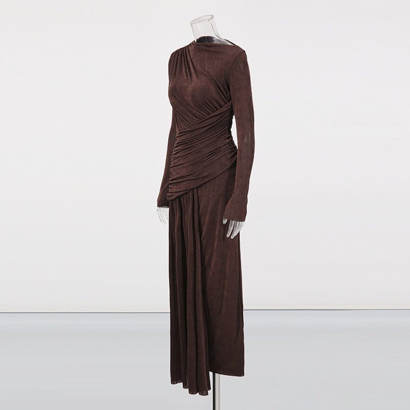 Diagonal Ruched Maxi Dress(MS467) - A-1 Thread Vault