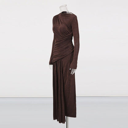 Diagonal Ruched Maxi Dress(MS467) - A-1 Thread Vault