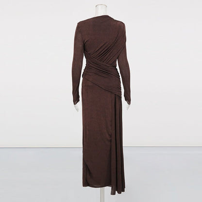Diagonal Ruched Maxi Dress(MS467) - A-1 Thread Vault
