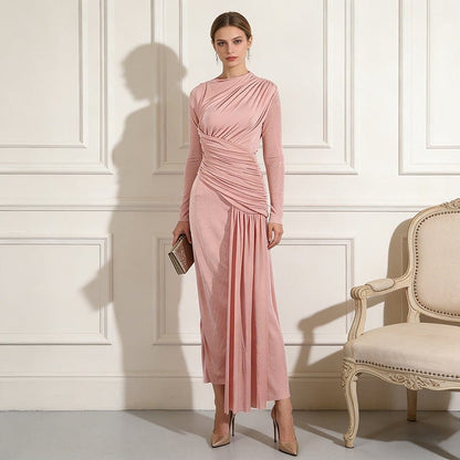 Diagonal Ruched Maxi Dress(MS467) - A-1 Thread Vault