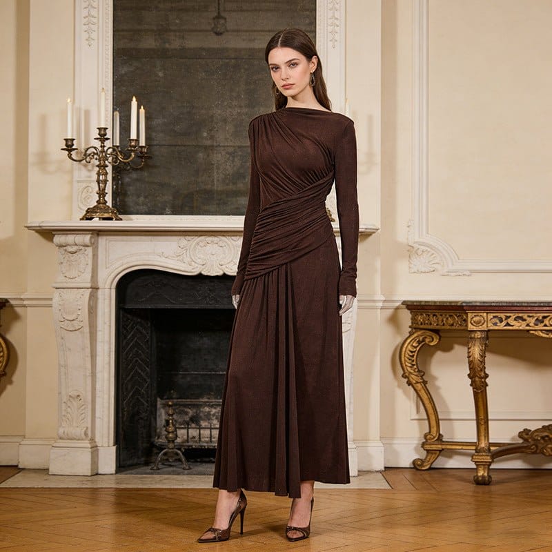 Diagonal Ruched Maxi Dress(MS467) - A-1 Thread Vault