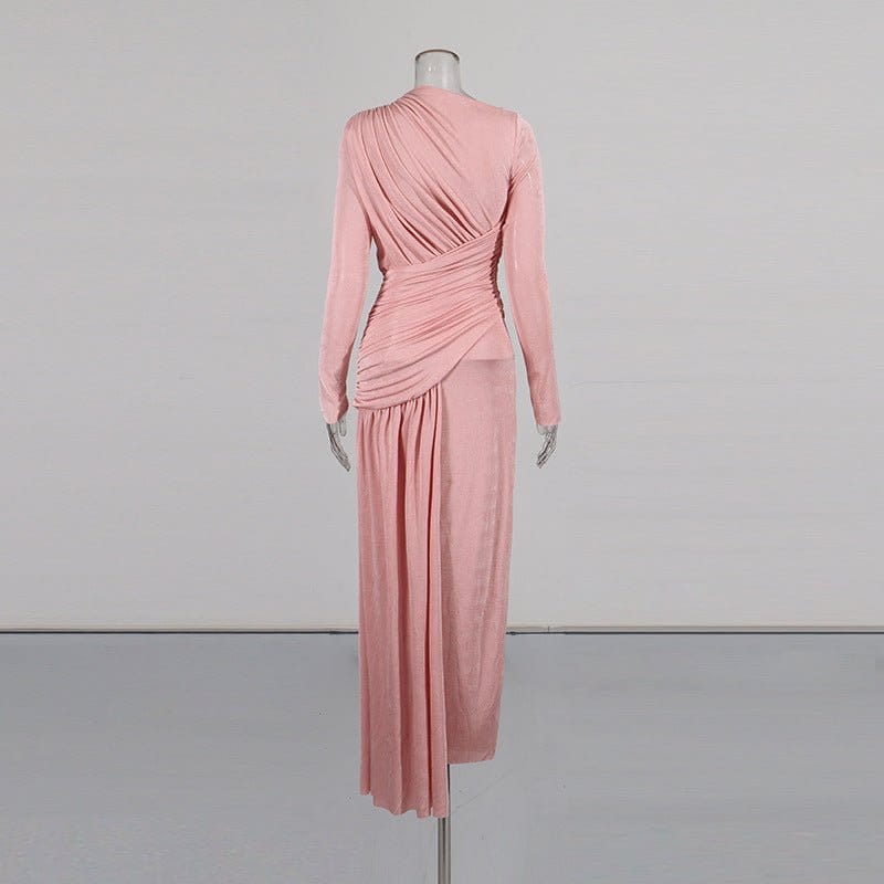 Diagonal Ruched Maxi Dress(MS467) - A-1 Thread Vault