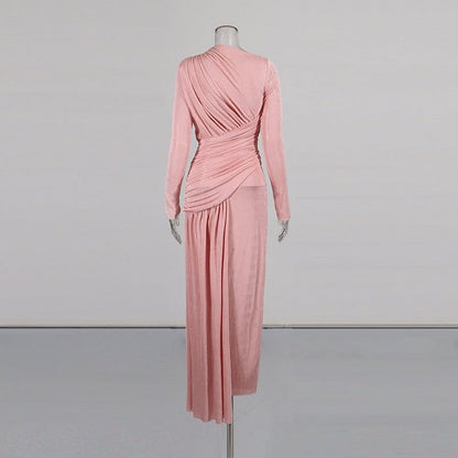 Diagonal Ruched Maxi Dress(MS467) - A-1 Thread Vault