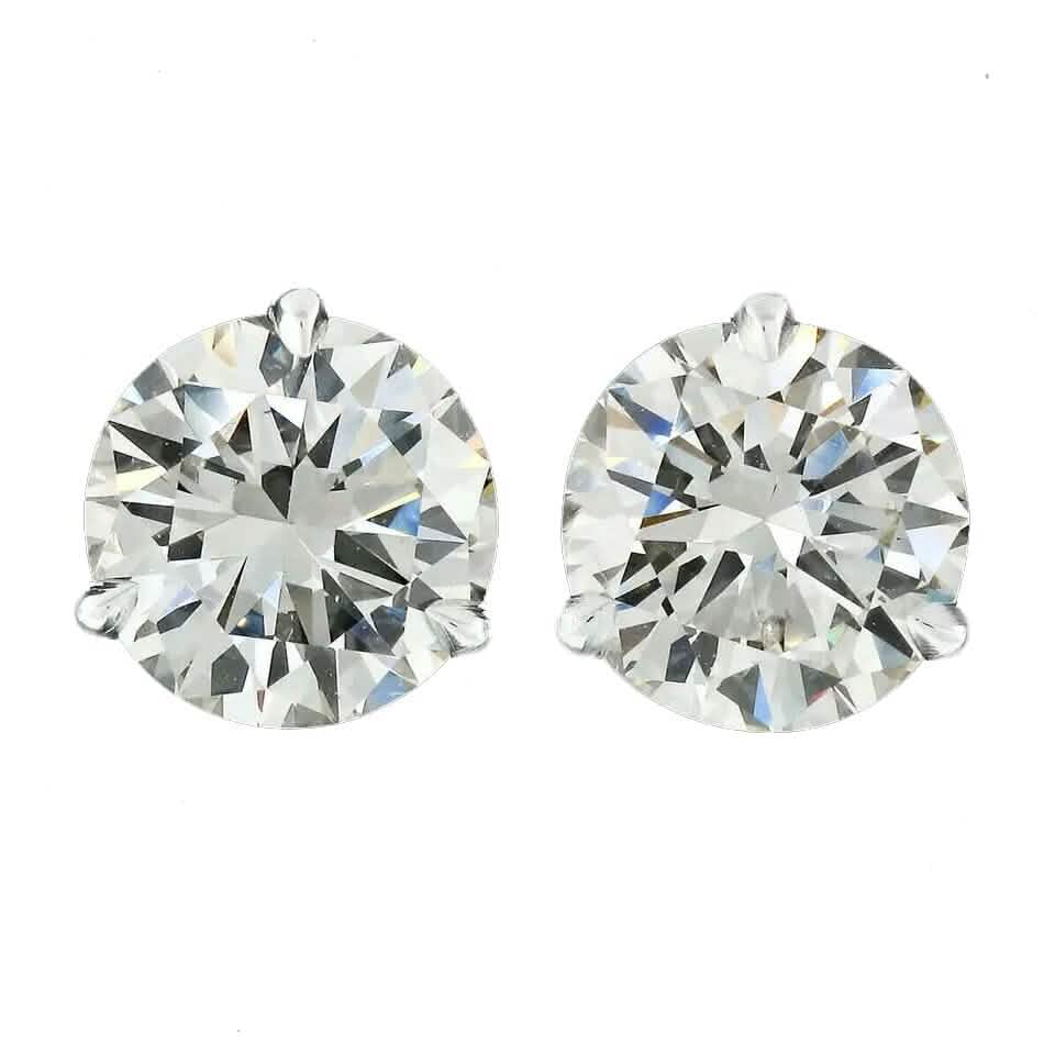 Diamond Stud Earrings F VS2 Round 4 Carat Lab Created 14K White Gold Screw Back - A-1 Thread Vault