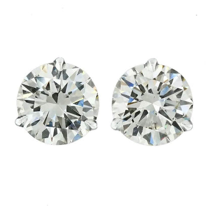 Diamond Stud Earrings F VS2 Round 4 Carat Lab Created 14K White Gold Screw Back - A-1 Thread Vault