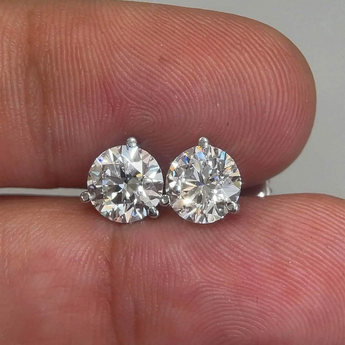 Diamond Stud Earrings F VS2 Round 4 Carat Lab Created 14K White Gold Screw Back - A-1 Thread Vault