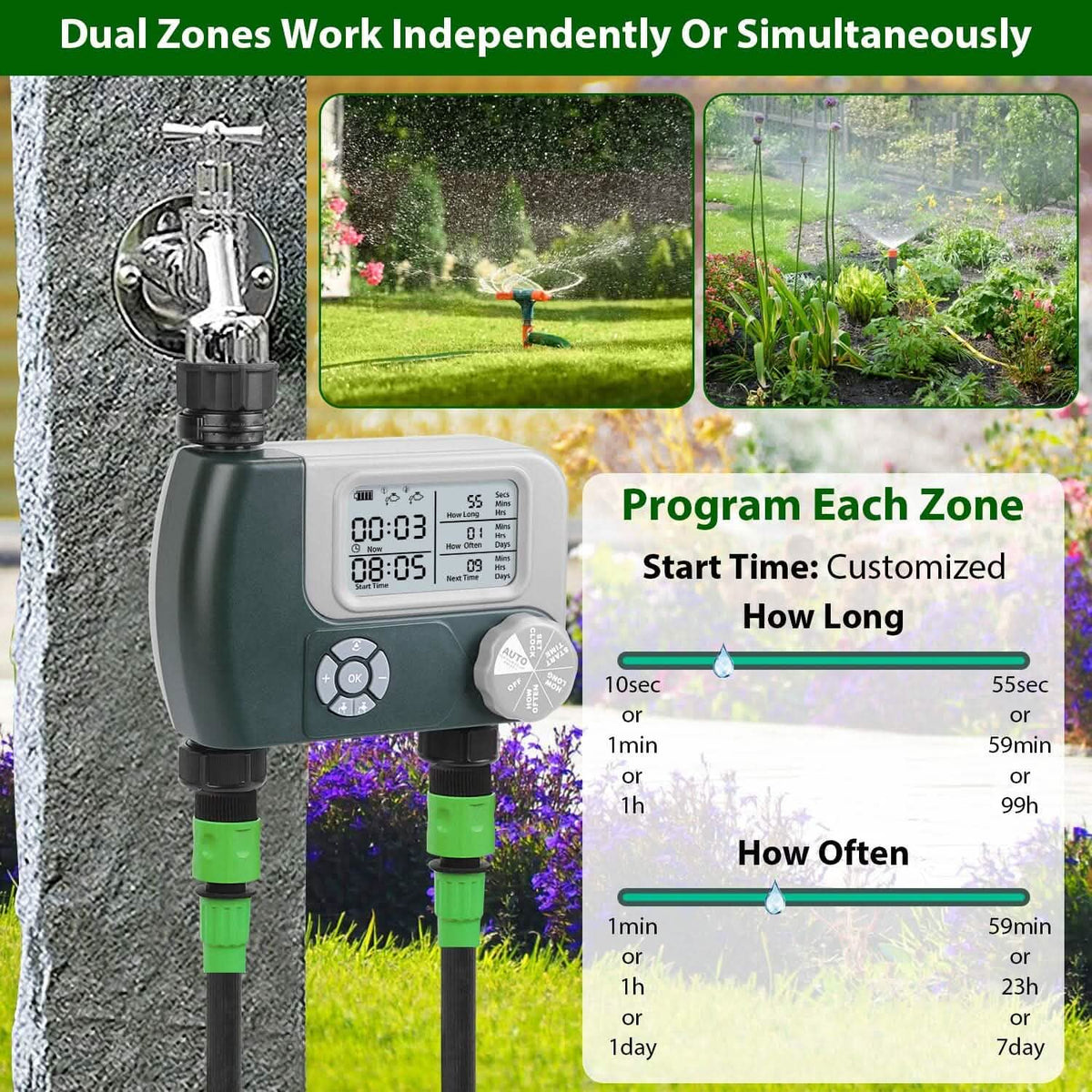 Digital Programmable Sprinkler Timer with 2 Outlet Zones - A-1 Thread Vault