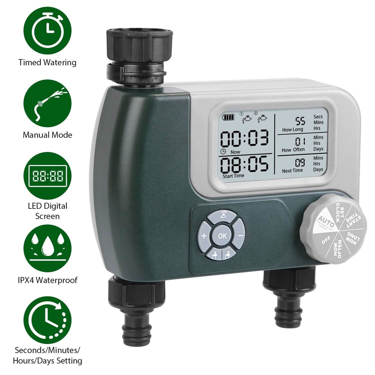 Digital Programmable Sprinkler Timer with 2 Outlet Zones - A-1 Thread Vault