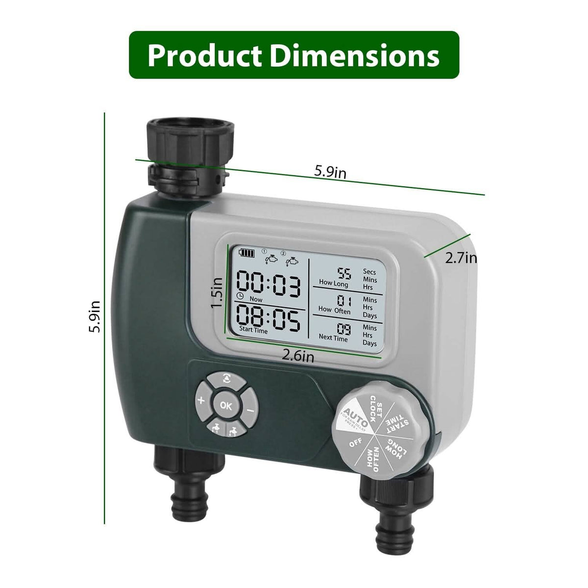 Digital Programmable Sprinkler Timer with 2 Outlet Zones - A-1 Thread Vault