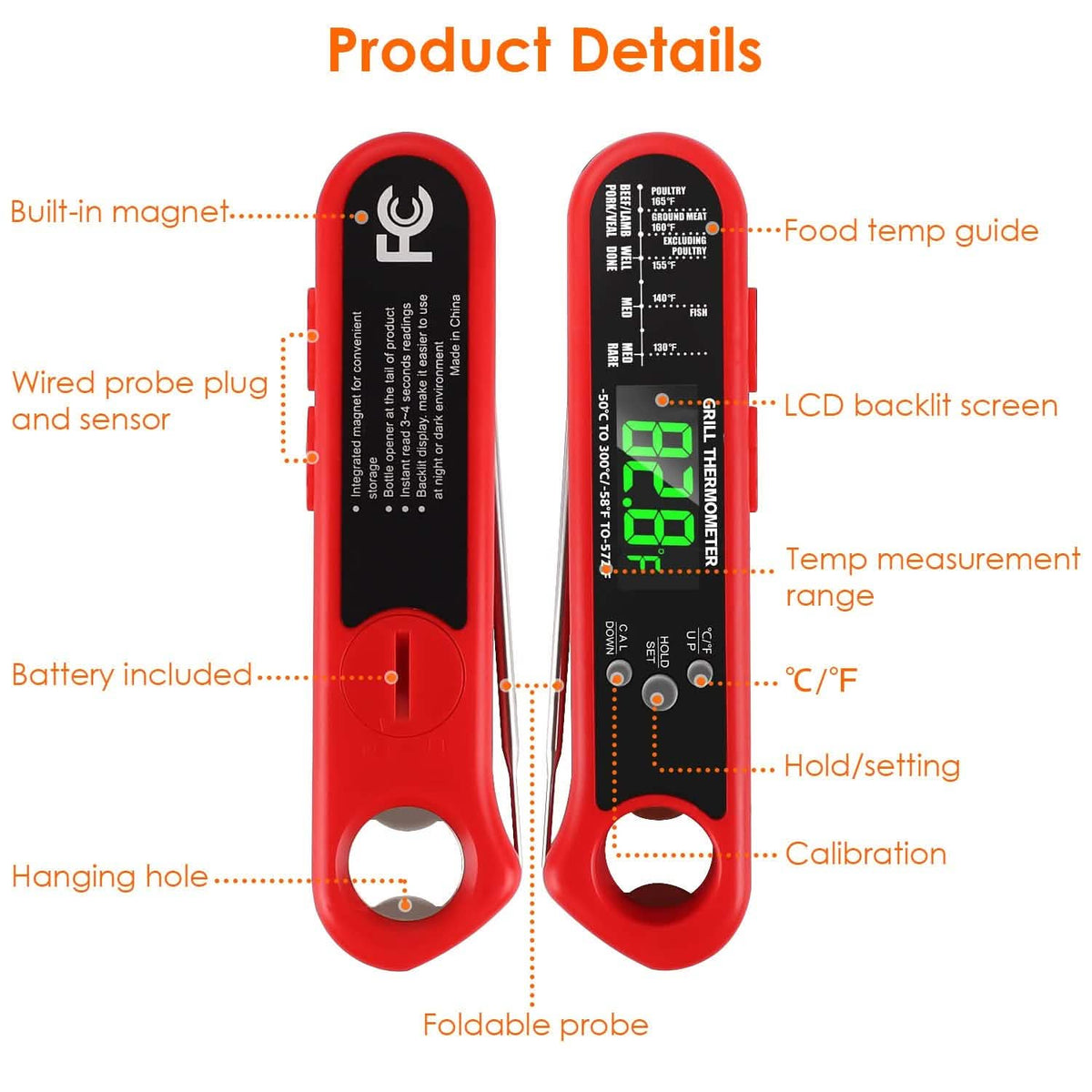 Digital Thermometer BBQ Meat Food Cooking Temperature Tester - A-1 Thread Vault