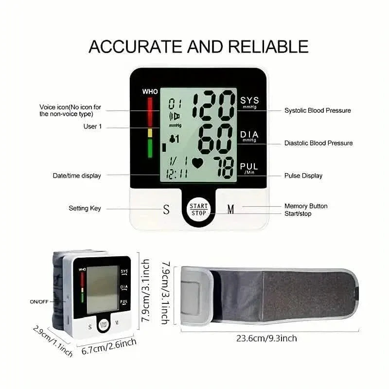 Digital Wrist Blood Pressure Monitor for Adults - Voice-Activated, Heart Rate & Adjustable Cuff - A-1 Thread Vault