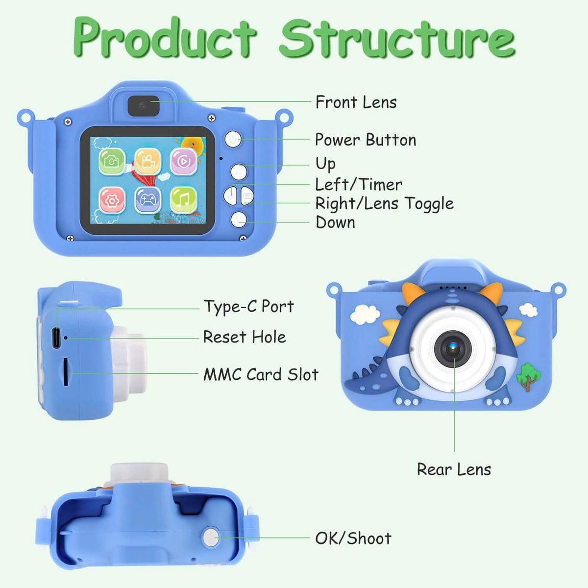 Dinosaur Kids Selfie 48MP 1080P HD Cartoon Digital Camera - A-1 Thread Vault