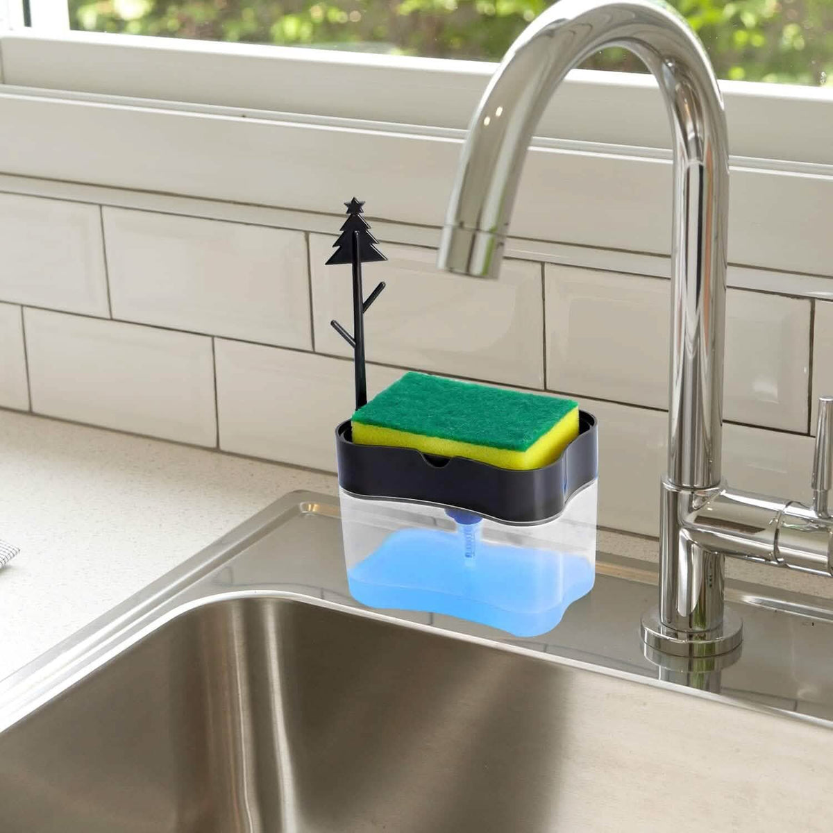 Dish Soap Dispenser and Sponge Holder Metallic Silver - A-1 Thread Vault