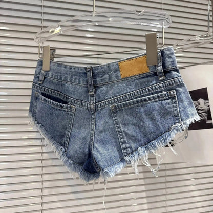 Distressed Raw-Hem Low-Rise Denim Shorts - A-1 Thread Vault