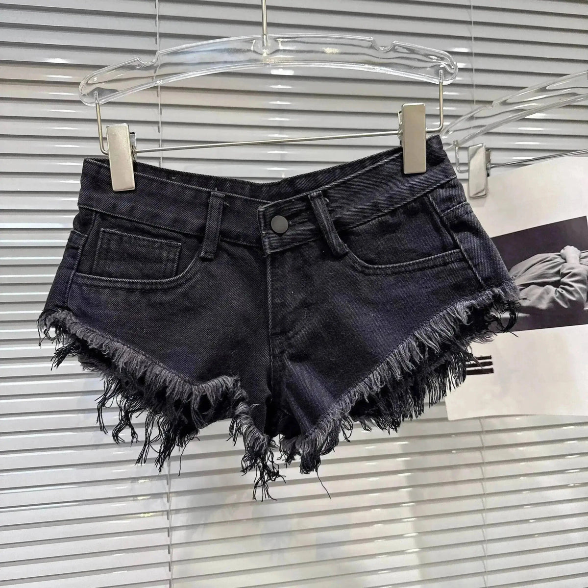 Distressed Raw-Hem Low-Rise Denim Shorts - A-1 Thread Vault
