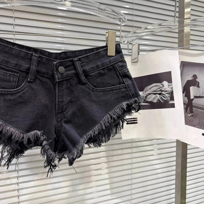 Distressed Raw-Hem Low-Rise Denim Shorts - A-1 Thread Vault