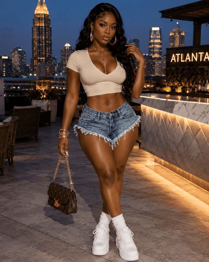 Distressed Raw-Hem Low-Rise Denim Shorts - A-1 Thread Vault