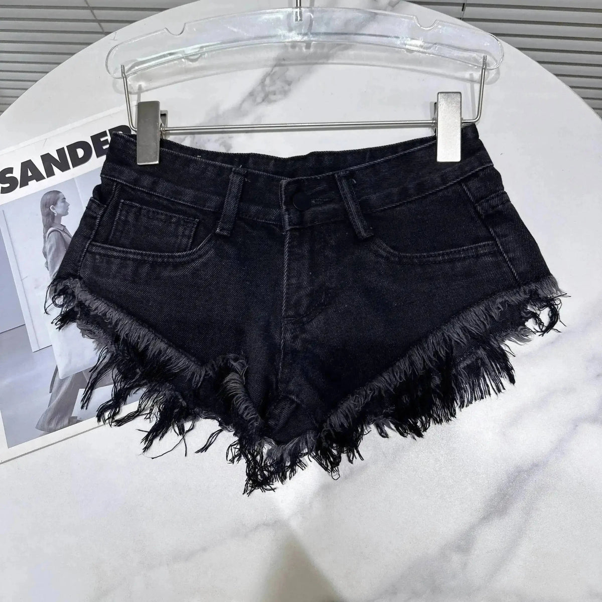 Distressed Raw-Hem Low-Rise Denim Shorts - A-1 Thread Vault